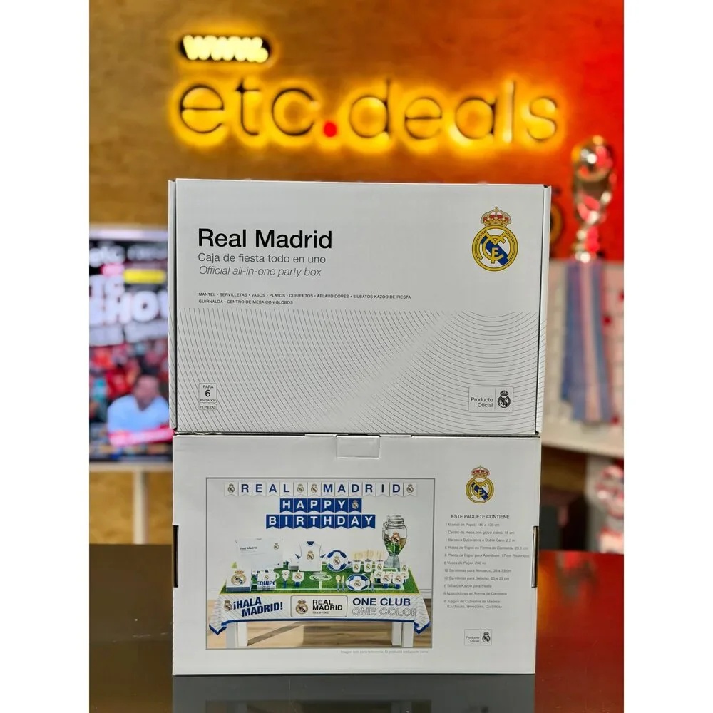 Real Madrid Official Licensed All-in-One Party Box – 75 Pieces for 6 Guests